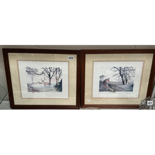 2636 - 2 Framed & glazed limited edition prints by Carole Anne Teasdale of a fox (47 / 300) & Deer (1/300).... 