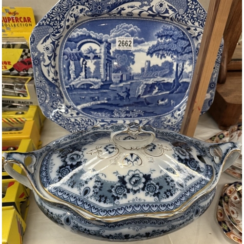 2662 - 4 Pieces of blue & white porcelain Spode plaster, Bristol tureen, Woodware plate etc