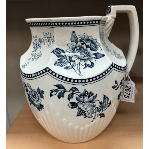 2675 - A large blue & white Wedgewood jug