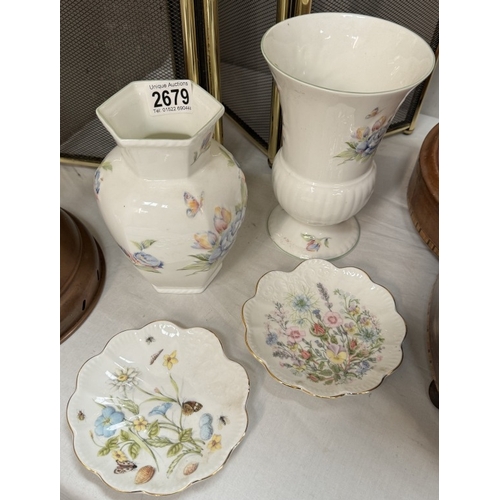 2679 - 4 Items of Aynsley floral pattern porcelain including 2 vases & 2 small dishes