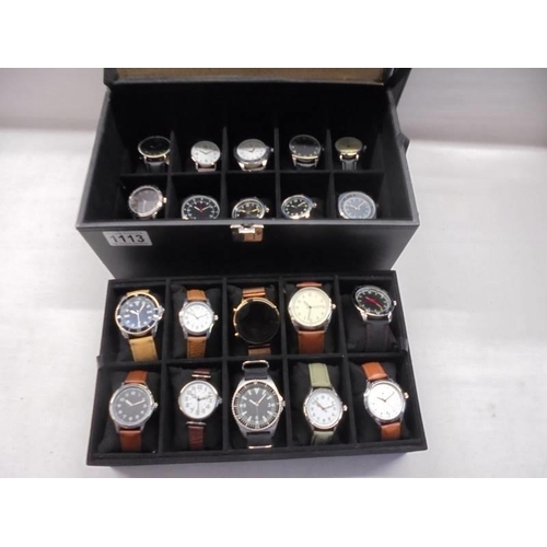 1113 - A case of twenty assorted gent's watches, some working (case lid damaged).