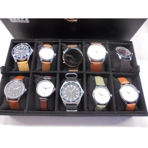 1113 - A case of twenty assorted gent's watches, some working (case lid damaged).