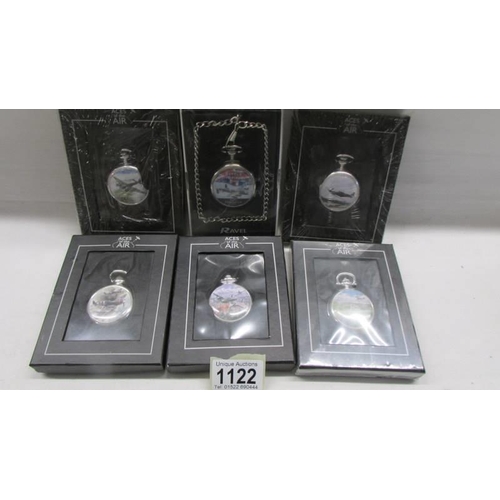 1122 - Five 'Aces of the Air' collector's pocket watches and a Battle of Britain example.