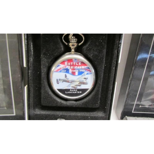 1123 - Five 'Aces of the Air' collector's pocket watches and a Battle of Britain example.