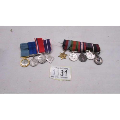 1131 - Two sets of miniature medals (nine in total).