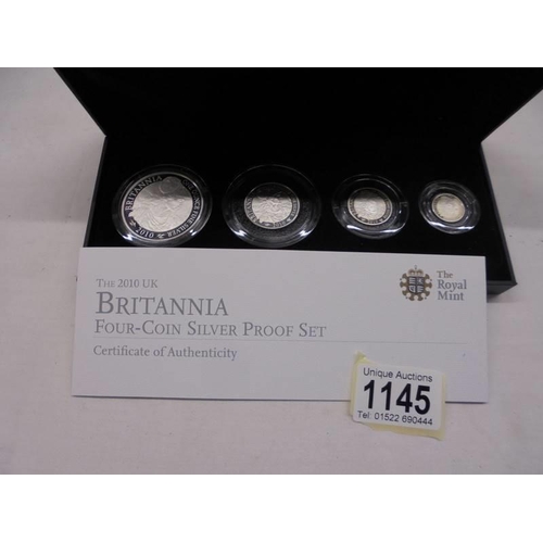 1145 - A cased 2010 Britannia four coin silver proof set.