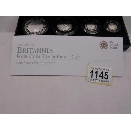 1145 - A cased 2010 Britannia four coin silver proof set.