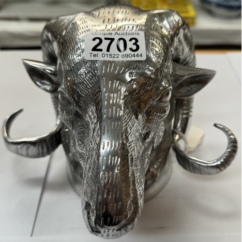 2703 - A cast aluminium rams head sculpture wall hanging