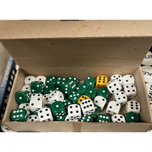 2721 - 2 Trays of poker chips & 2 trays of various coloured dice