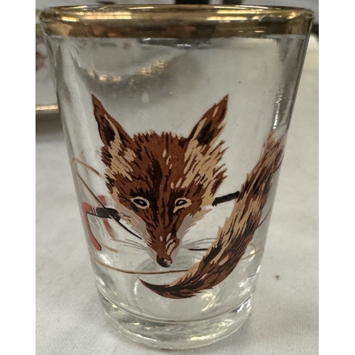 2729 - A collection of shot/liquer glasses including hunt related silver overlay shot glasses (1 A/F) crest... 