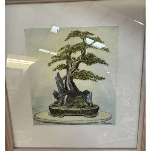 2747 - 3 framed & glazed prints, Bonsai tree, The Gardener & fox in snow