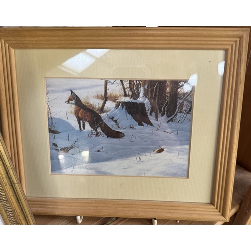 2747 - 3 framed & glazed prints, Bonsai tree, The Gardener & fox in snow