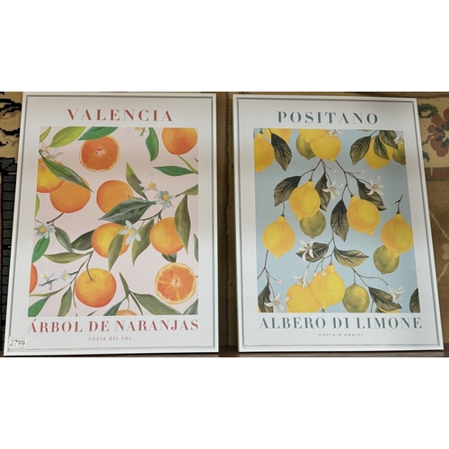 2789 - 2 large still life prints on canvas of oranges & lemons. 45cm x 60cm