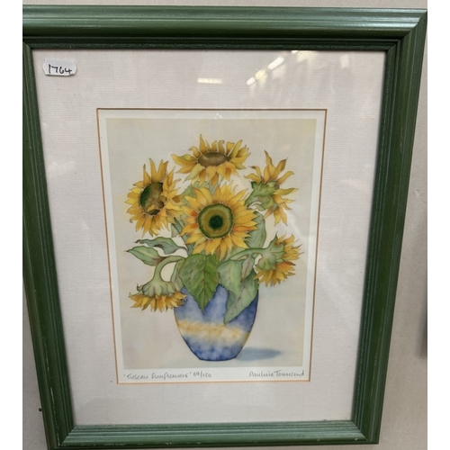 2826 - A Tuscan sunflowers 69/150 limited edition print by Pauline Townsend & watercolour of a pig looking ... 