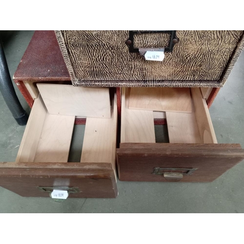 2912 - 3 vintage wooden card/library tray boxes & another card box