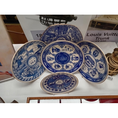 2915 - 5 blue & white Ringtons plates