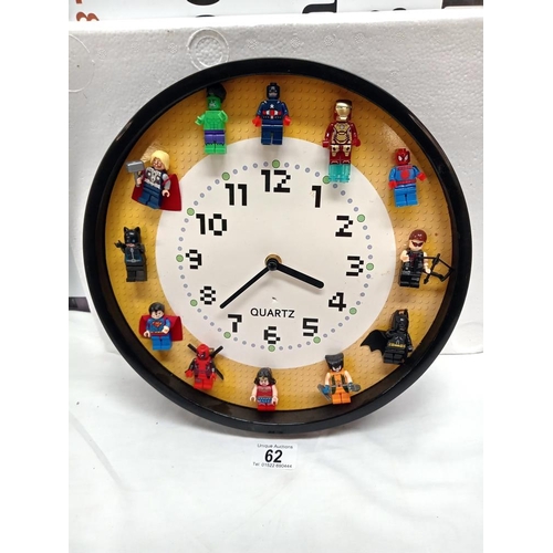 62 - A Lego mini figures super heroes Quartz wall clock