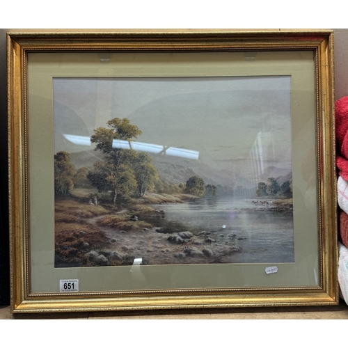 651 - A large gilt framed print of mountain lake