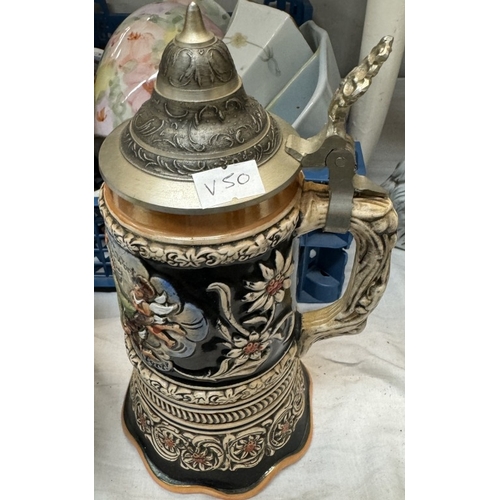 653 - 2 German beer steins & other pottery