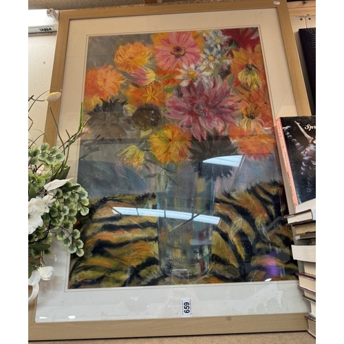 659 - A large framed still life of a vase of flowers