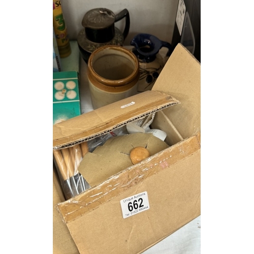 662 - A boxed fondue set, jugs & stoneware storage jar