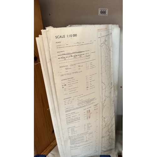 666 - A quantity of ordnance survey scale 1:10000 sheet maps including Warwickshire , Hereford & Worcester... 