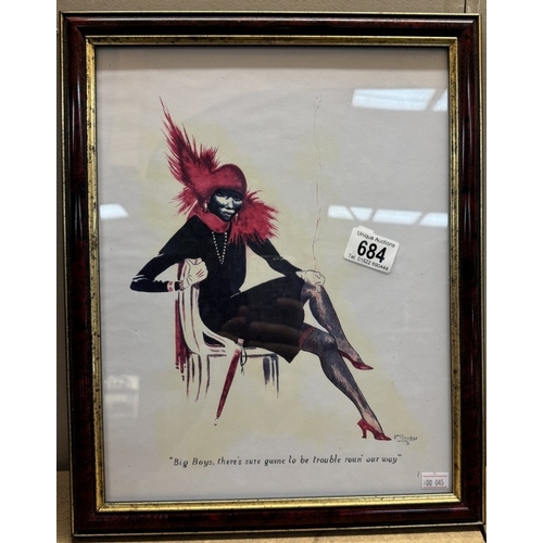 684 - A framed & glazed twenties 'Flapper' cartoon (32 x 40cm)