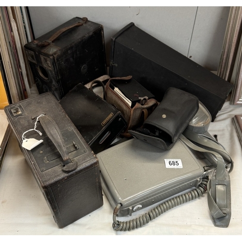 685 - A camera flash unit, volt meter & other items