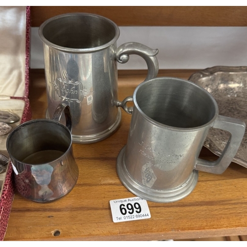 699 - A quantity pewter tankards & EPNS cutlery etc.