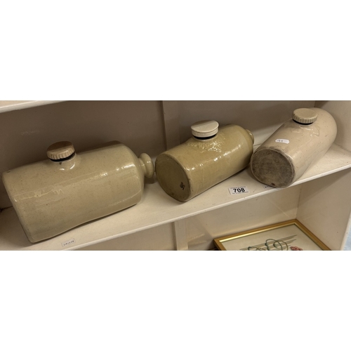 708 - 3 stoneware hot water bottles