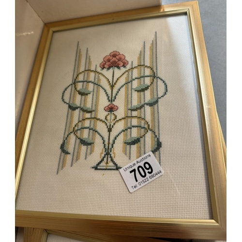 709 - 4 gilt framed tapestries of roses