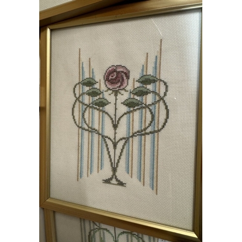 709 - 4 gilt framed tapestries of roses