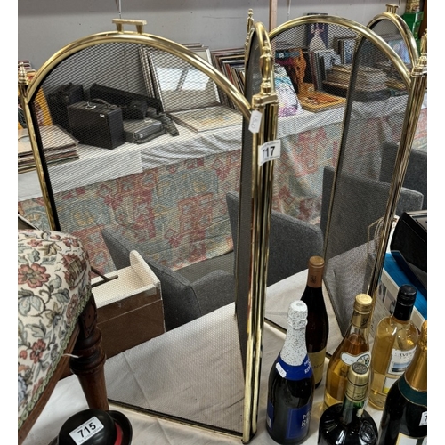 717 - A brass plated & mesh 4 fold fire screen