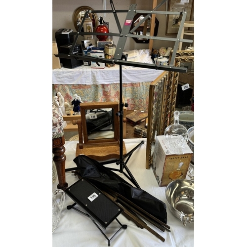 749 - A Pure Tone music stand & 1 other & a foot rest