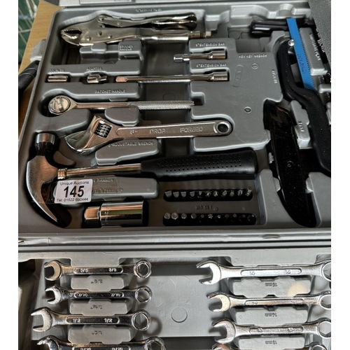 145 - A tool case with assorted tools, spanners & socket set