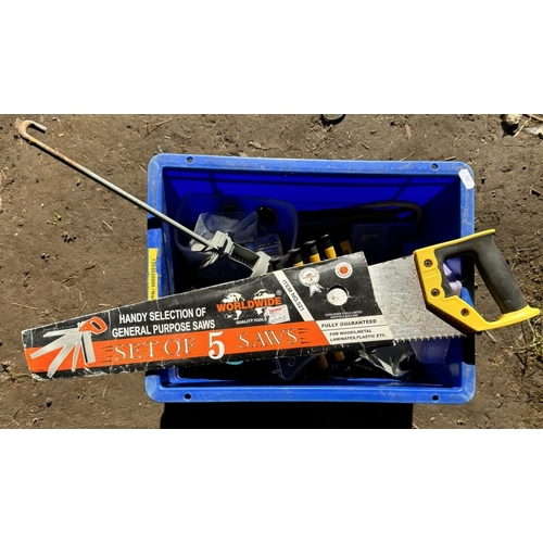 170 - A plastic tub with tools including tap & die set