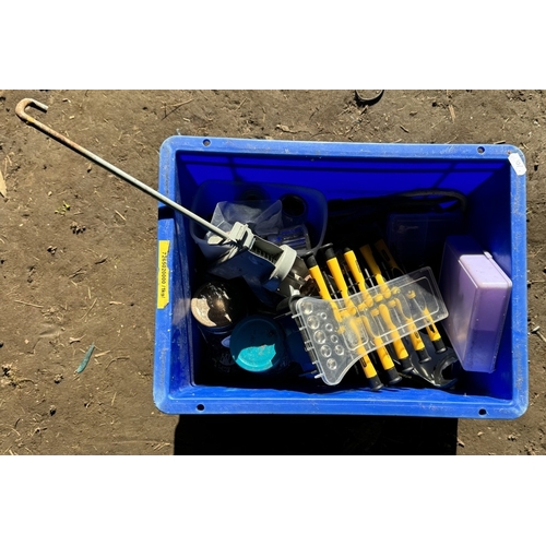 170 - A plastic tub with tools including tap & die set