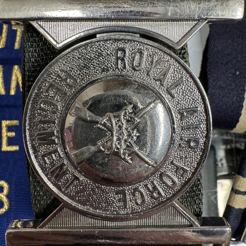 778 - A box of militaria including RAF regiment  belt, Masonic Lodge sash, Mount Pleasant (Falkland Island... 