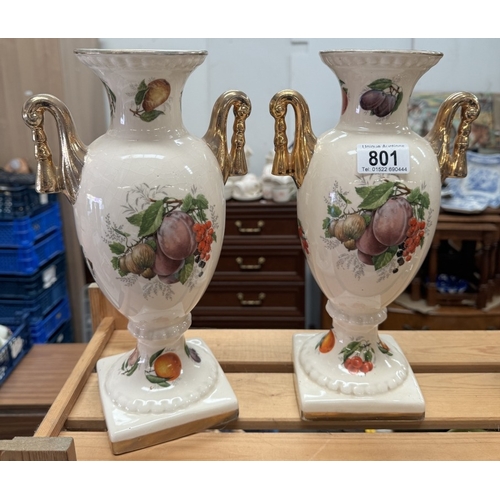 801 - 2 ornate 2 handled vases