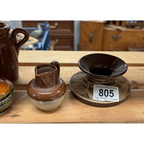 805 - A shelf of mixed vintage china & pottery including small jugs & stein vases etc.