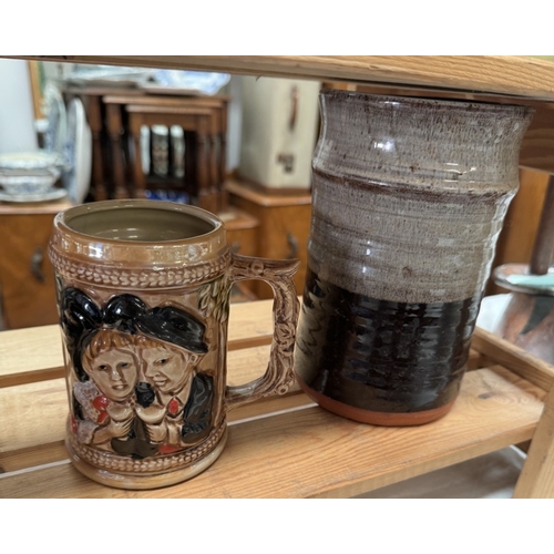 805 - A shelf of mixed vintage china & pottery including small jugs & stein vases etc.