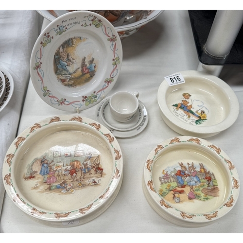 816 - A quantity of Bunnykins nursery dishes etc. & a Tom Tom the pipers son dish