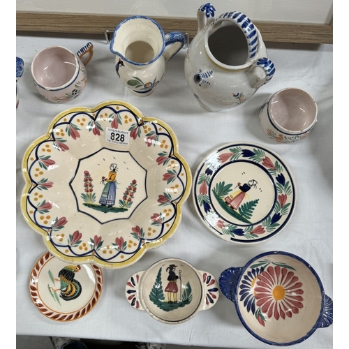 828 - A collection of Quimper ware, mostly A/F