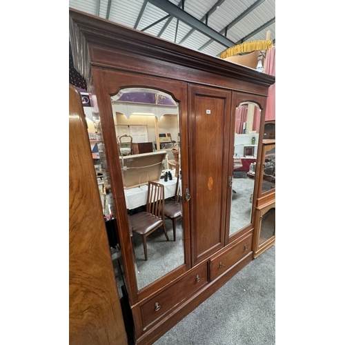 851 - A large Edwardian inlaid mahogany combination wardrobe