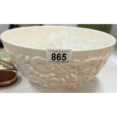 865 - A white Spode Velamour bowl (Floral relief 25cm diameter)