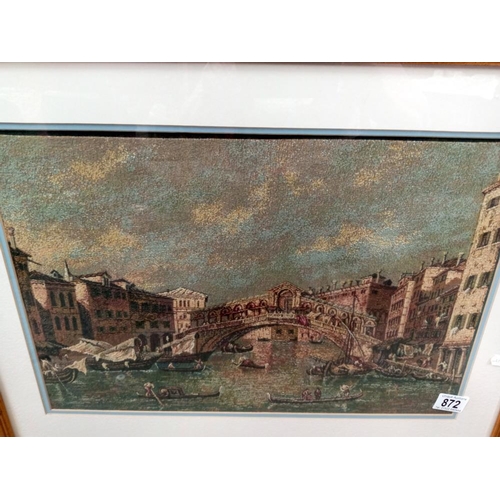 872 - A large gilt framed tapestry of the 'Lido De Jesolo' Venice, Frame 74cm x 59cm, image 49cm x 32cm