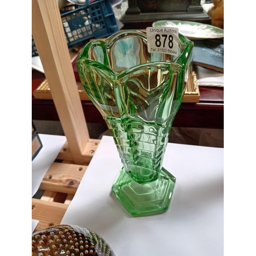 878 - A Uranium glass vase, Height 20.5cm