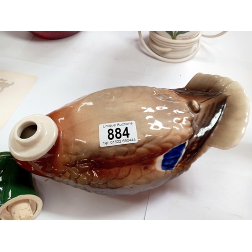 884 - An unusual Ballantine liquor bottle of a Mallard duck, dated 1969