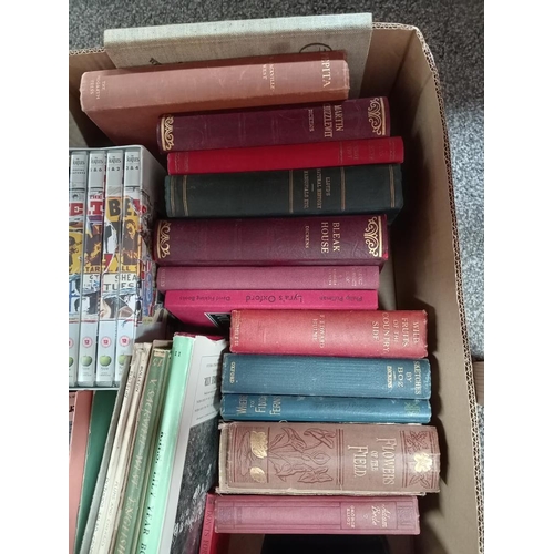 895 - A box of books including Dickens, George Elliot etc & A set of The Beatles CD's