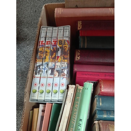 895 - A box of books including Dickens, George Elliot etc & A set of The Beatles CD's